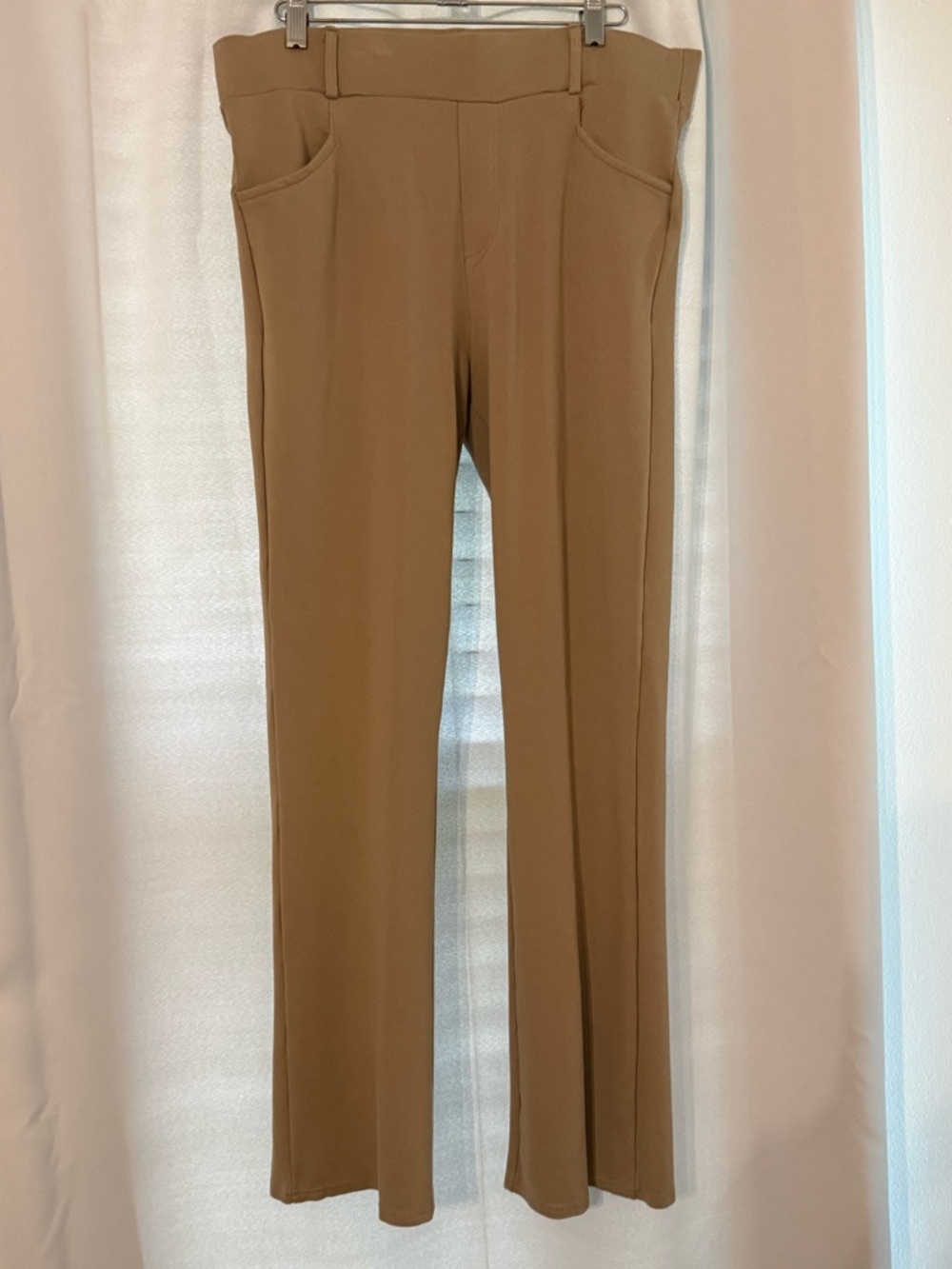 Women’s Tan Flare Ponte Knit Pants — Sleek Boot-Cut Style